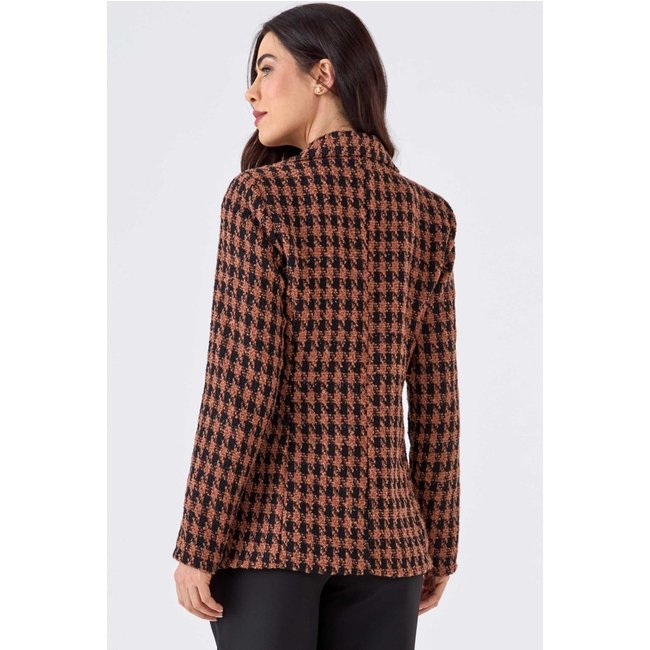 Blazer PKS Alfaiataria Tweed Preto e Marrom