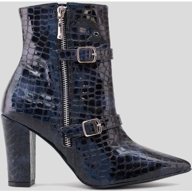 Bota Cano Médio CBK Couro Envernizado Croco Azul Marinho
