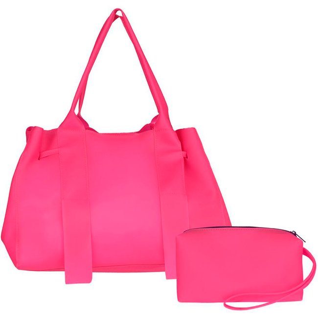 Bolsa Feminina de Praia Silicone Impermeavel Com Necessarie Rosa