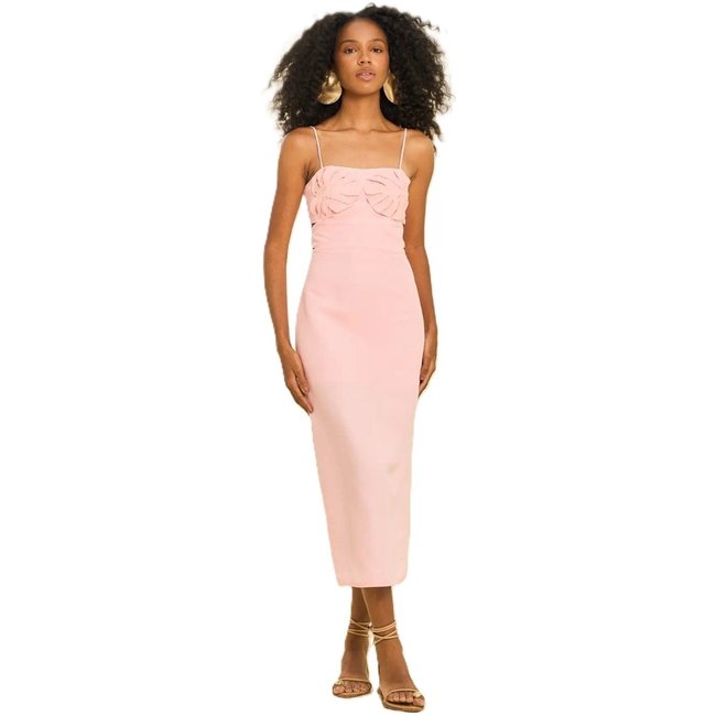 Vestido Open Rosa Linho Bordado Petala