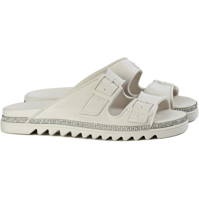 Sandália Flat Feminina Anna Andrade Chinelo Casual Papete Brilho Conforto Leve Moda Blogueira Branco