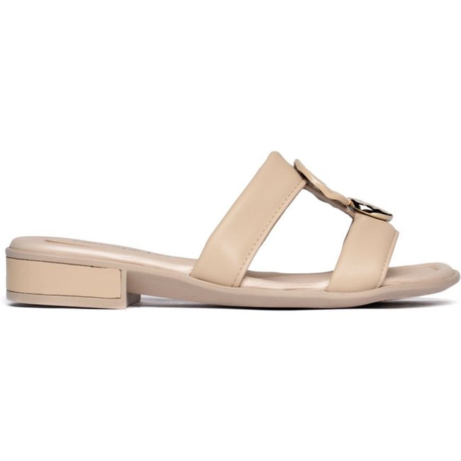 Tamanco Feminino Piccadilly Salto Baixo Napa Bege