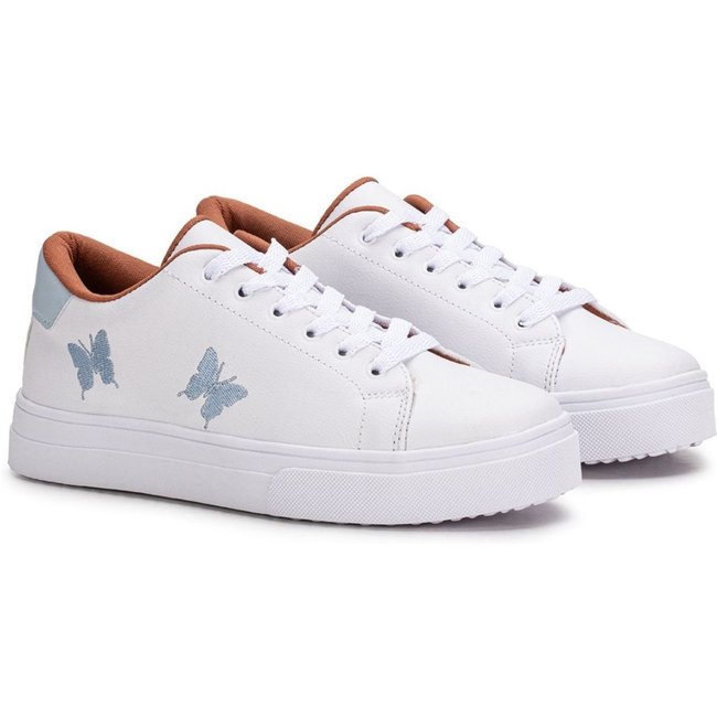 Tenis Feminino Casual Branco Azul Borboleta Confortável Estilo Shoes