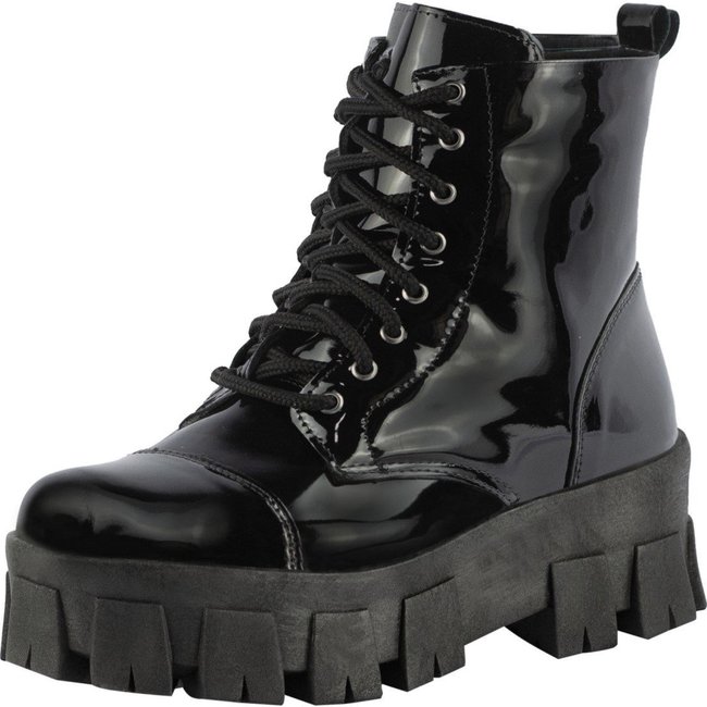 Bota Coturno Tratorado Feminino Amorelle Plataforma Blogueira Cano Curto Verniz Preto