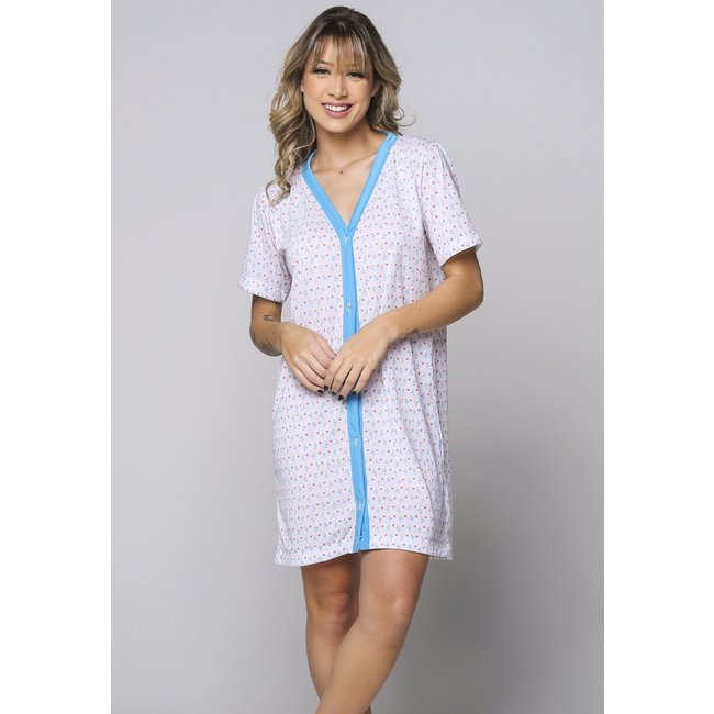 Camisola Aberta com Botão Bella Fiore Modas Pós Cirúrgica Helena Azul