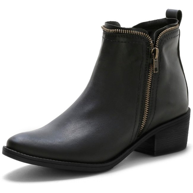 Bota Feminina RR Botas Com Zíper Lateral Chelsea Salto 4cm Baixo Country Coturno Confortável Cano Curto Preto