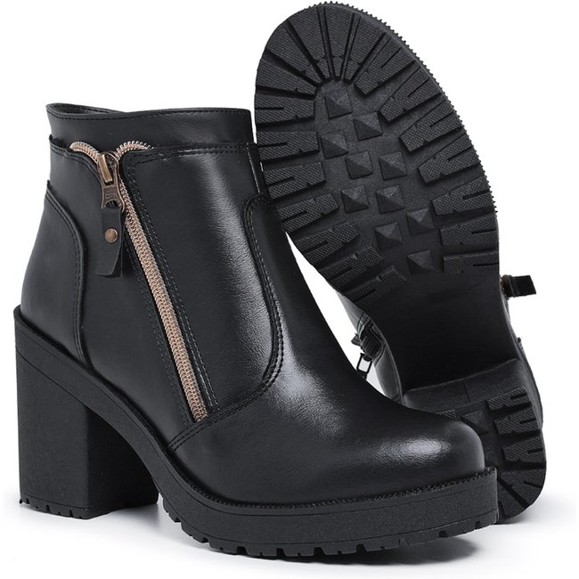 Bota Coturno Feminino Com Zíper Preto