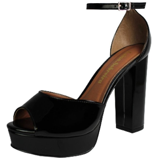 Meia Pata Salto Alto Grosso Luiza Sobreira Verniz Preto Mod. 4062