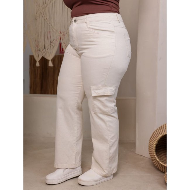 Calça Cargo Feminina Plus Size Alleppo Jeans Cor Areia