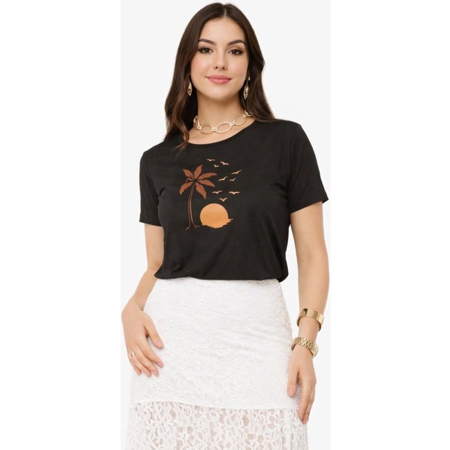 T-shirt D Bell Outlet Fashion Gaivotas Sunset Preto