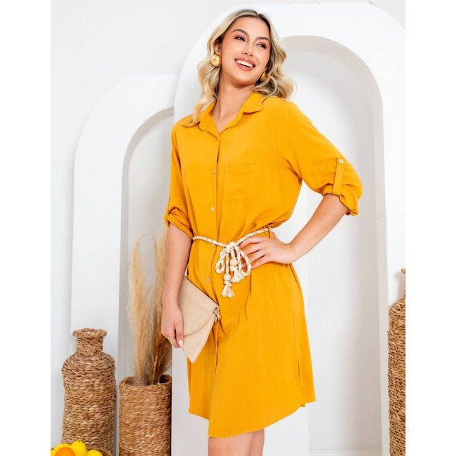 CHEMISE VESTIDO DE VISCOSE DAISY MOSTARDA