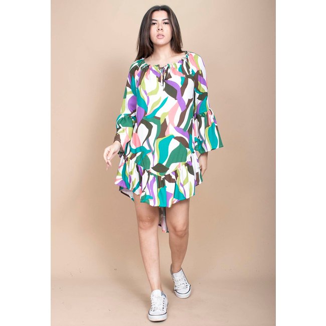 Vestido Curto Cabanafree Viscose Com Babados Estampa Encanto Botãnico