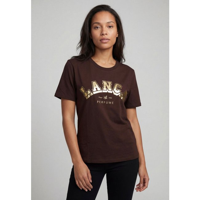 Camiseta Feminina Lança Perfume Estampa Metalizada Marrom