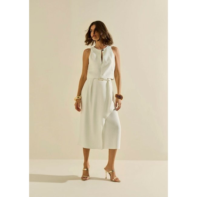 Saia Morena Rosa Evasê Alta Midi Off-white
