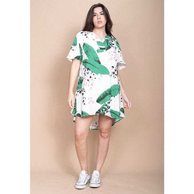 Vestido Curto Cabanafree Pataxô Viscose Mullet Decote V Folhagem Poética