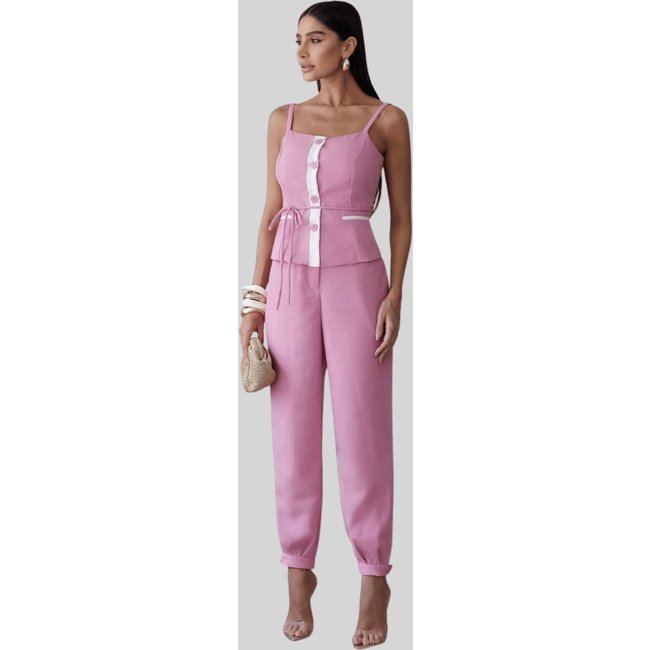 Conjunto Miss e Misses Agnes Calca C/ Blusa com Detalhe Botões Rosa