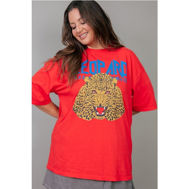 Camiseta T-Shirt Vintage Vermelha Leopard marinaegabriella