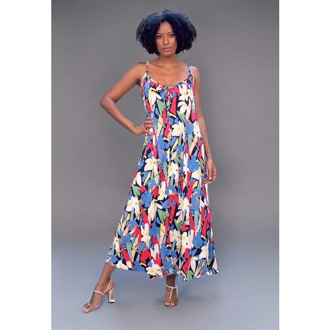 Vestido Longo Caçuá Viscose Alça Fina Estampa Floresce