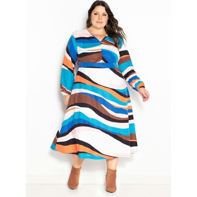 Vestido Com Franzido Plus Size Zebra Azul Marguerite