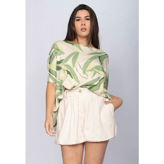 Blusa Cabanafree Ampla Malha Morcego Manga Curta Verde Selvagem