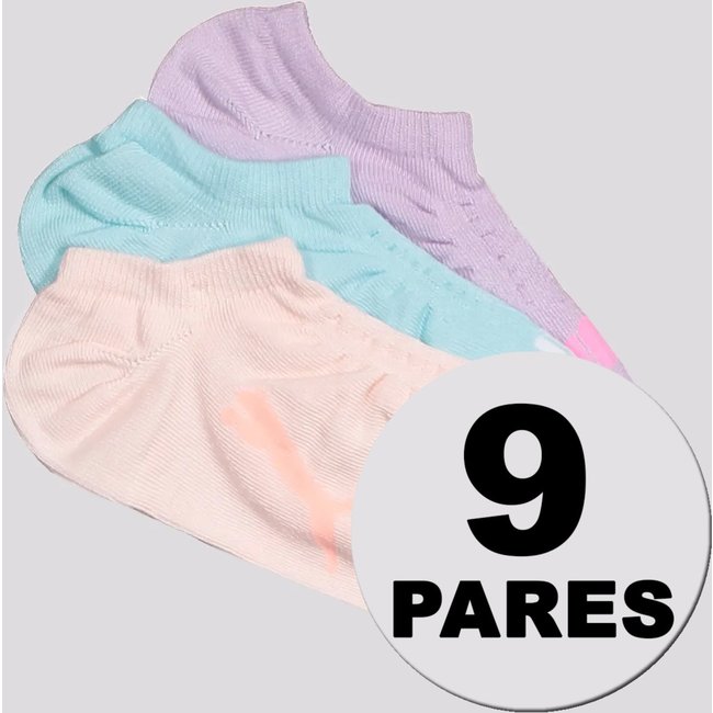 Kit Meia Puma Sapatilha 9 Pares Feminina Lilás Azul