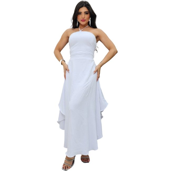 Vestido Midi Frente Única Costas Amarração Gina Branco