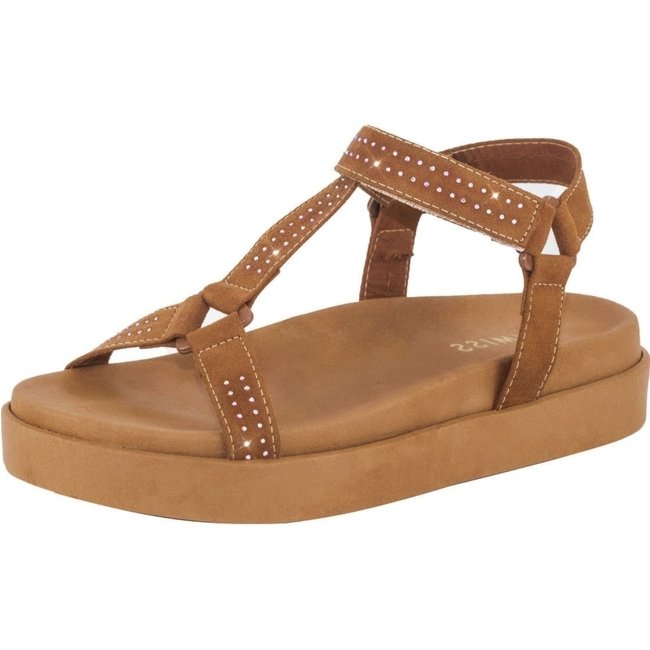 Sandália Papete Feminina Lumiss Rasteira Flat Hotfix Brilho Caramelo