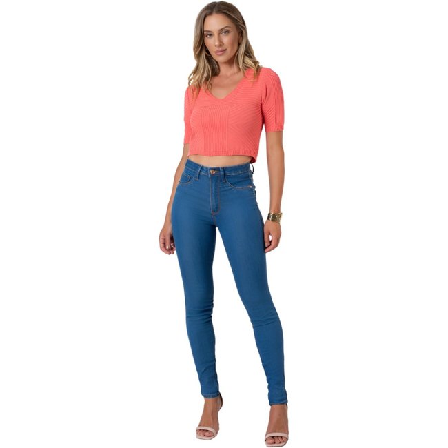 Calça Jeans Feminina Esmeralda Flor De Lis