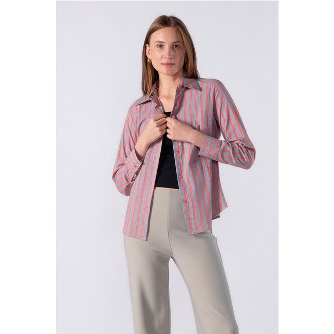 Camisa Lamis listrada com detalhe estampado no punho Laranja