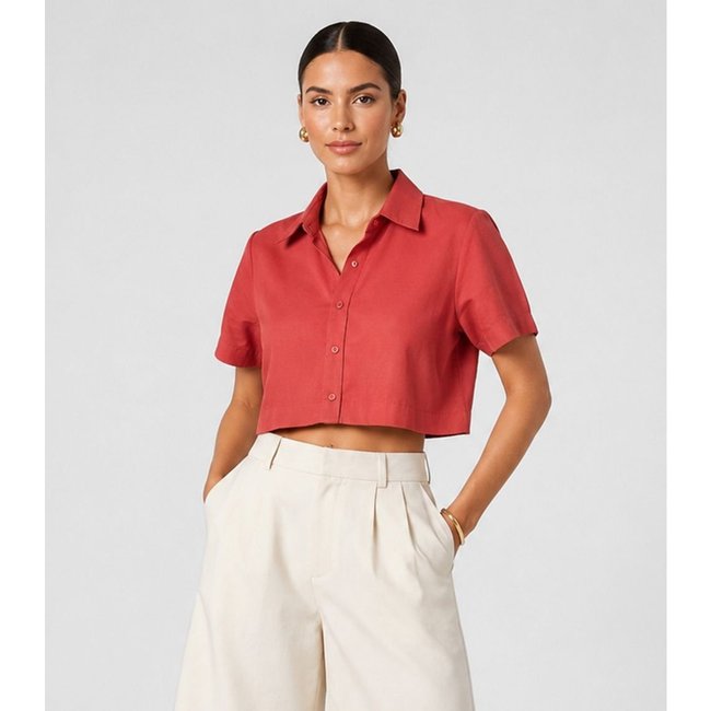 Camisa Feminina Manga Curta Com Gola Endless Marrom