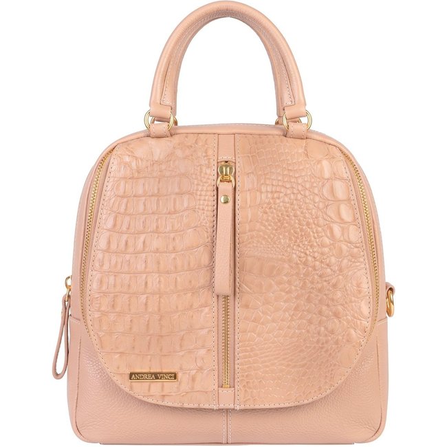 Bolsa mochila de couro croco 3 em 1 Marina - Bege