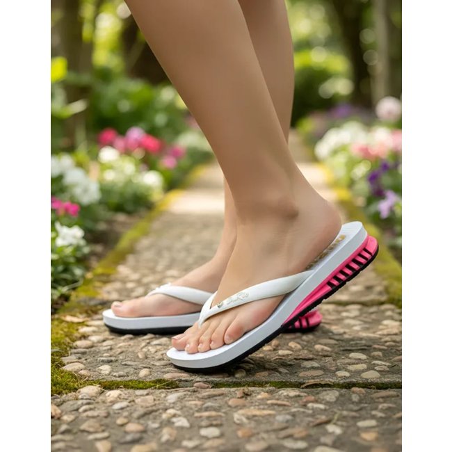 Chinelo Feminino Com Salto DuRio Air Para Esporão Fascite Plantar Ortopédico Vegano - Branco