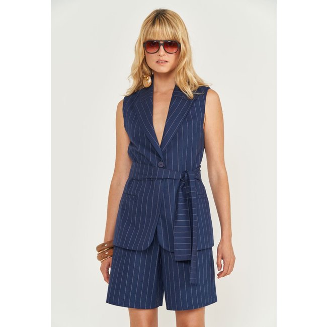 Colete Feminino Colcci Listrado Alfaiataria Azul Marinho