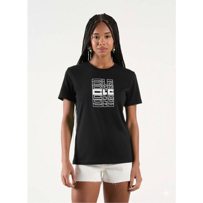 Camiseta Feminina Regular Com Detalhe Logo Colcci CLC Preto