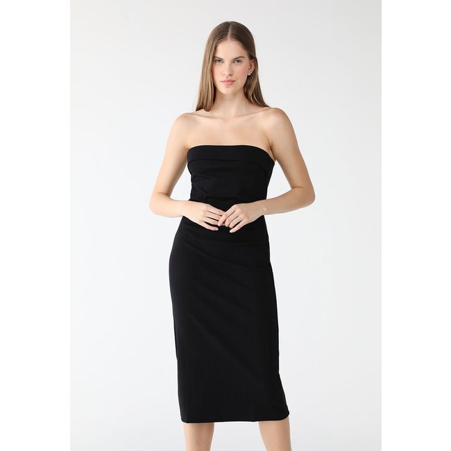 Vestido Canelado Forum Midi Dobra Preto
