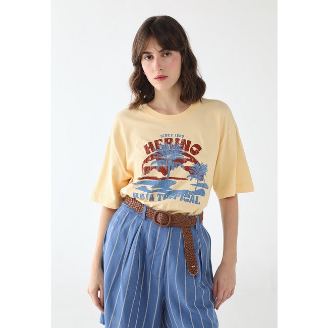 Camiseta Feminina Hering Estampa Baía Tropical Amarela