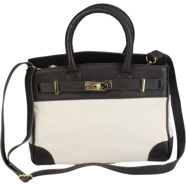 Bolsa Crisfael Couro e Lona Café