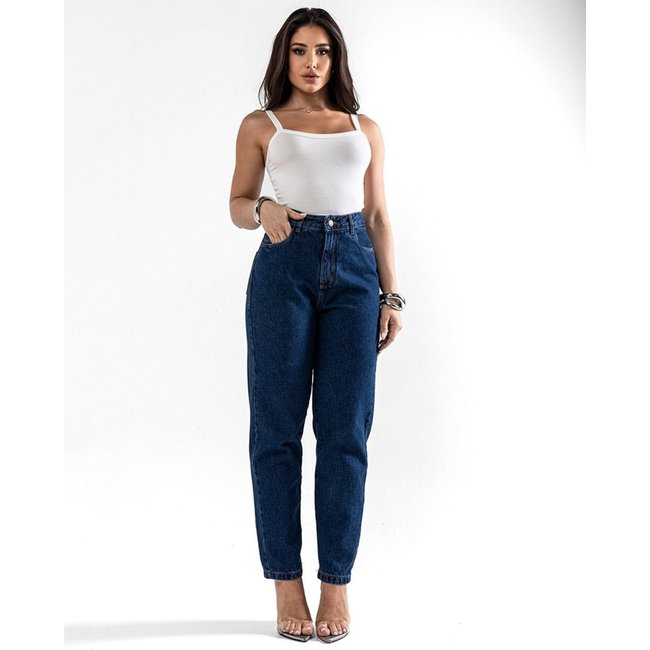 Calça Jeans Mom Feminina Cintura Alta Algodão 00101 Escura Consciência