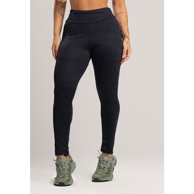 Calça Legging MVB Modas Cintura Alta Recortes Texturizada Jacquard Preto