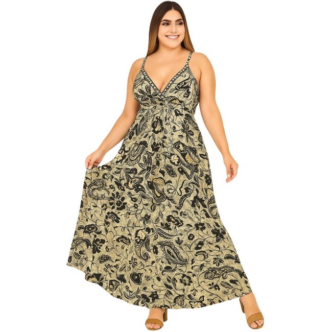Vestido Longo Indiano FMF Estampa Linha Premium Bege