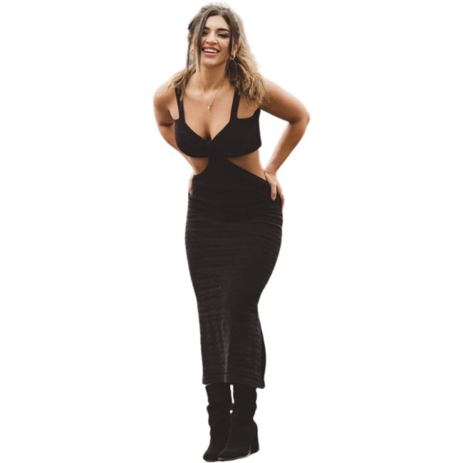 Vestido Tricot Alemanha abertura Fenda Midi