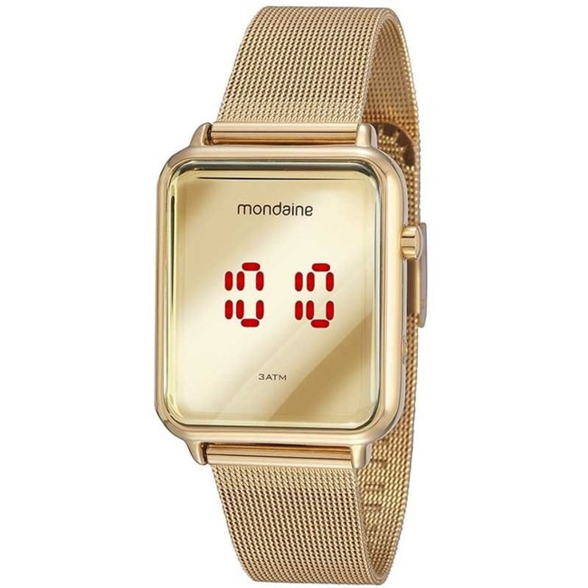 Relógio Feminino Digital Malha de Aço Dourado Mondaine