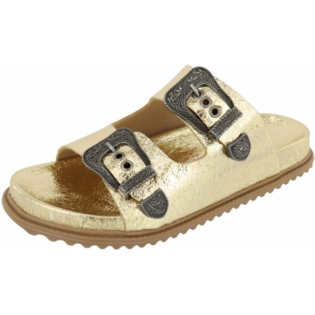 Papete Rasteira Feminina Paula B Com Fivela Estilo Retro Palmilha Confort Dourado