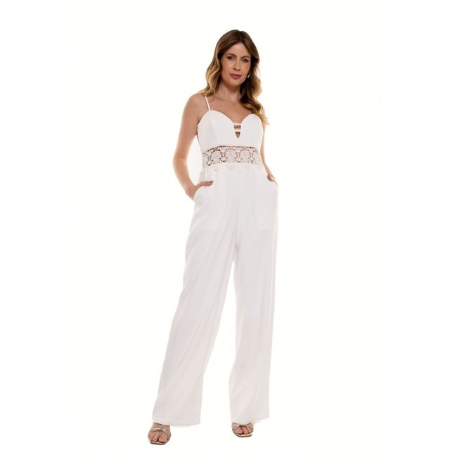 Macacão Bisô Pantalona Guipir Liso Off White - Off White