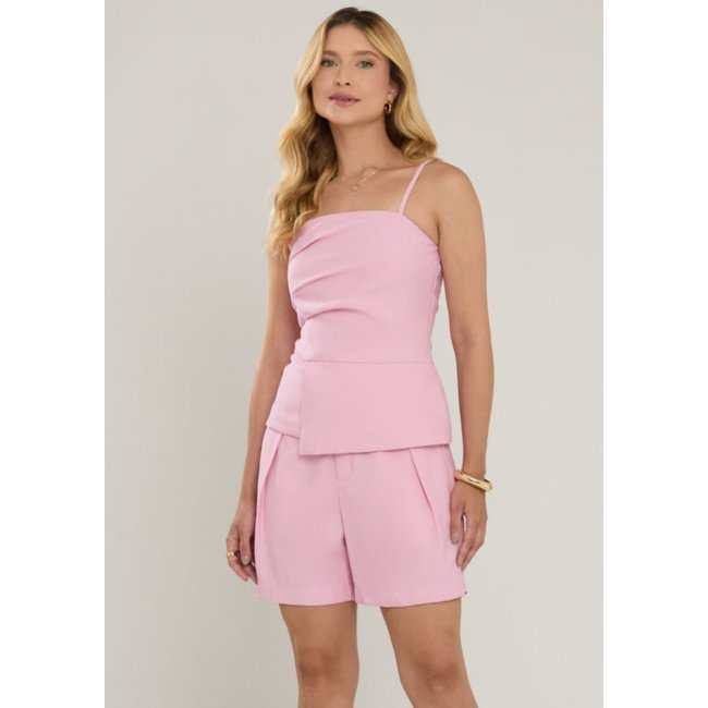 Conjunto Blusa e Shorts Miss Joy 8181-37 Crepe Slub Rosa