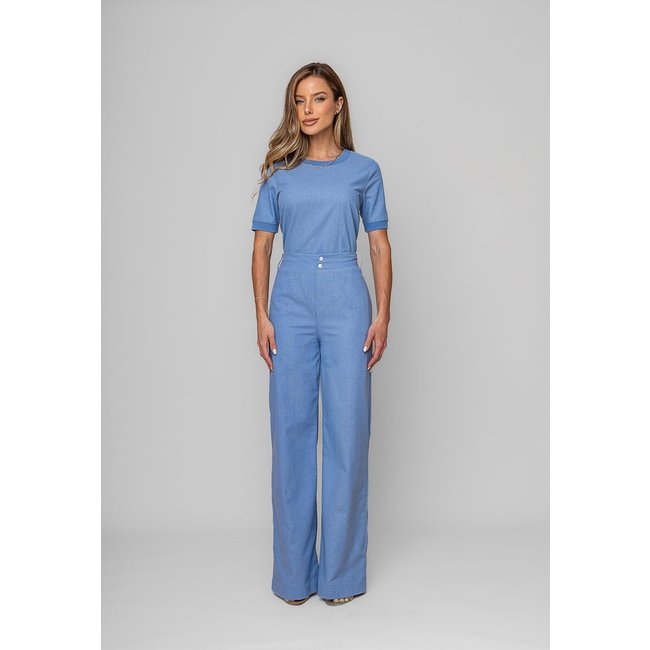 Calça Reta Lisa Alfaiataria Salvatore Azul