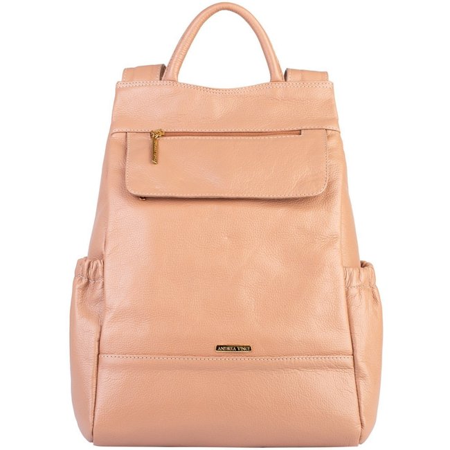Mochila antifurto de couro liso Suelen - Bege