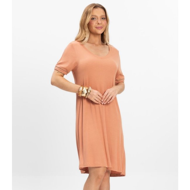 Vestido Curto Feminino Ribana de Viscose Rovitex Marrom