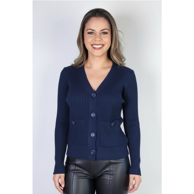 Casaco Enluaze Tricot Botões e bolsos 80994 - Azul Marinho