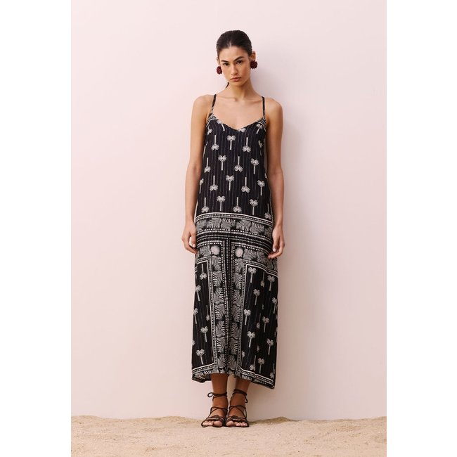 Vestido Midi CaCay Decote V Estampado Tauari